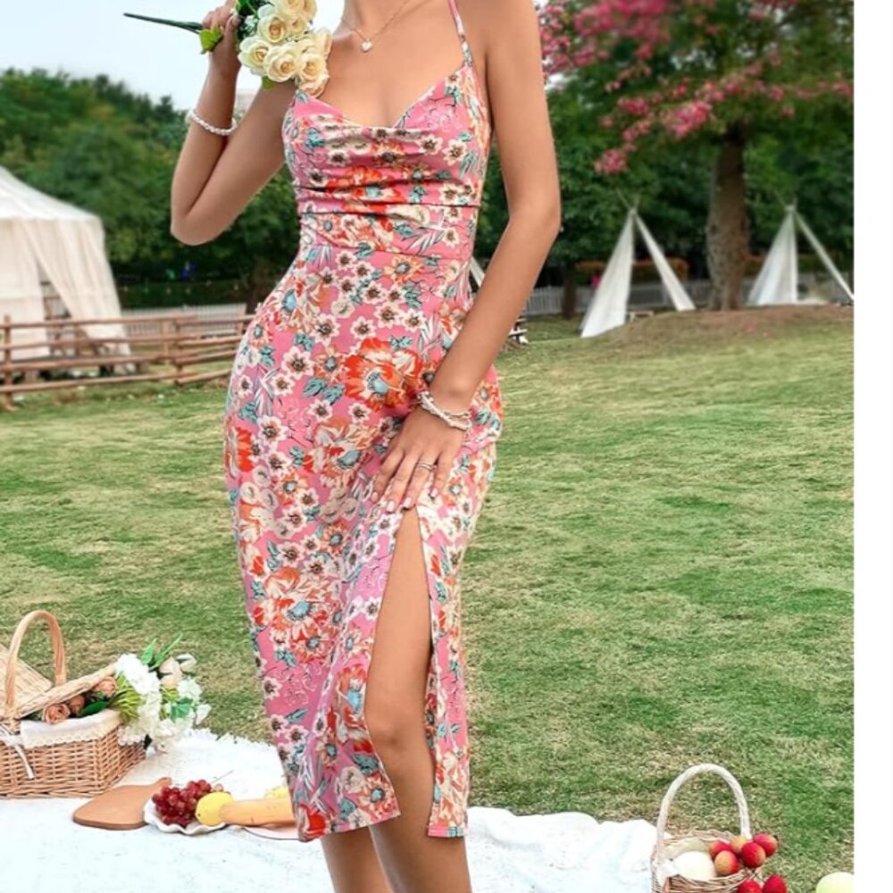 Floral print, backless draped sizeM